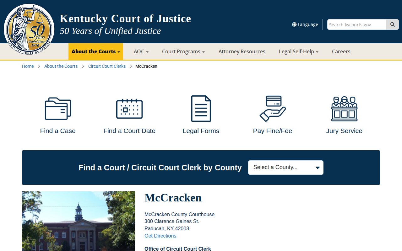 Kentucky Court of Justice McCracken County arrest case contact page